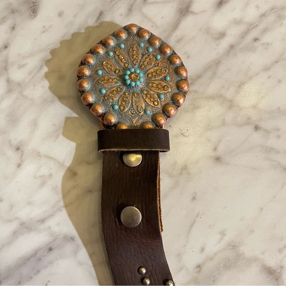 Leatherock Soft Genuine 100% Leather Turquoise studded belt - Picture 8 of 14